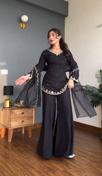 Premium Natural Crepe Silk Sharara Suit Set