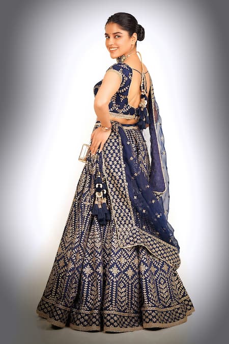 Royal Blue Malai Satin Silk Lehenga Set