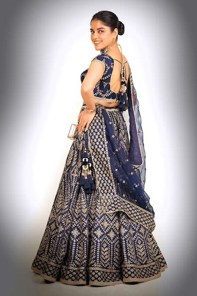 Royal Blue Malai Satin Silk Lehenga Set