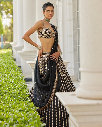 Premium Organza Silk Lehenga Choli with Paper Mirror Zari Embroidery