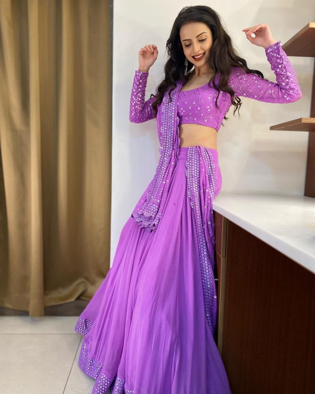 Lavender Faux Georgette Sequin Embroidery Lehenga Choli Set