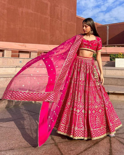 Rani Satin Silk Embroidered Lehenga Choli Set
