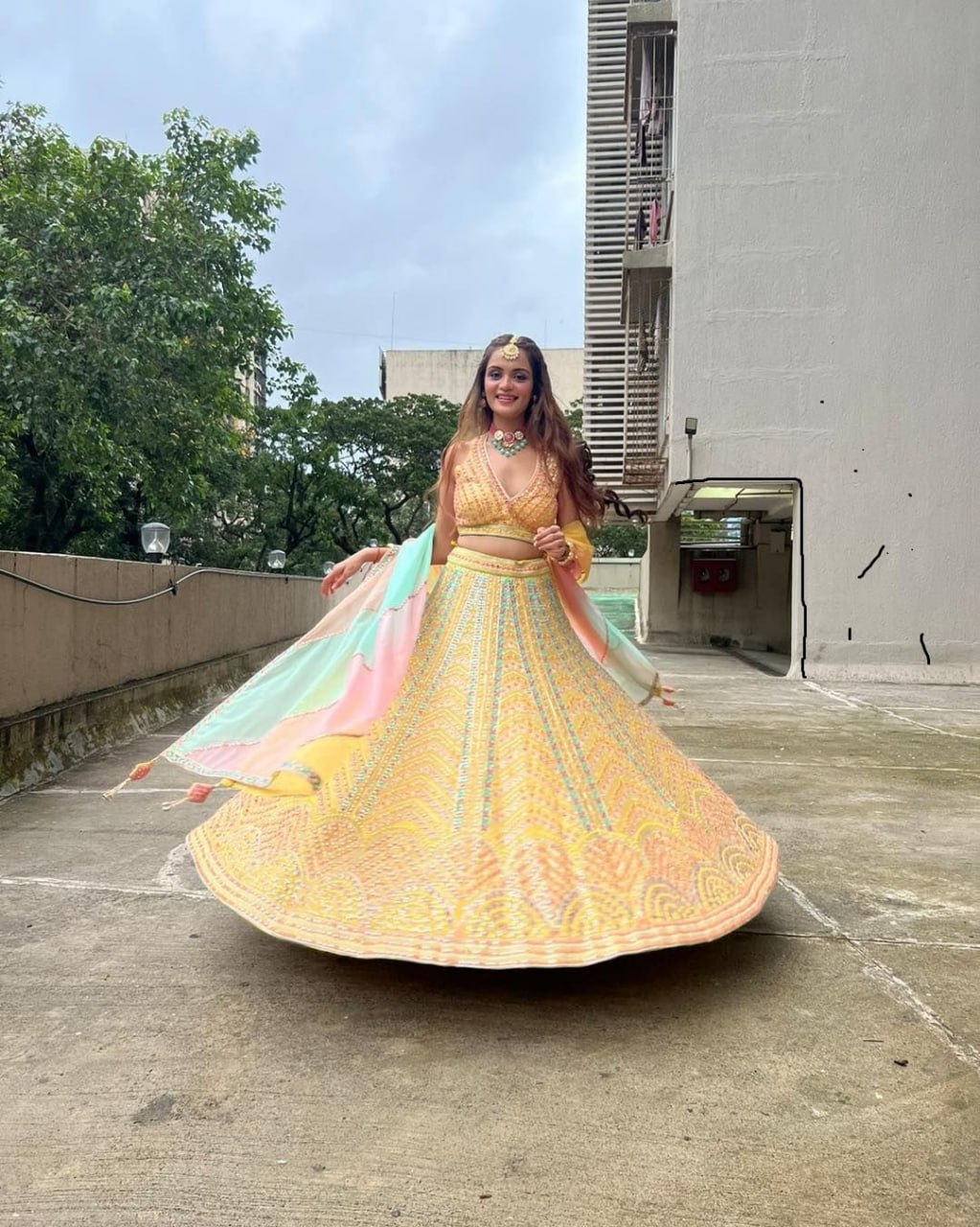 Radiant Yellow Multi-Work Dola Silk Lehenga Set