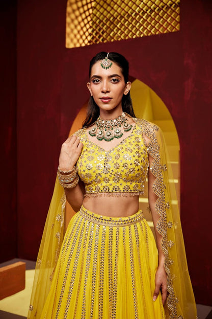 Premium Faux Georgette Lehenga Choli with 9mm Sequins Thread Embroidery