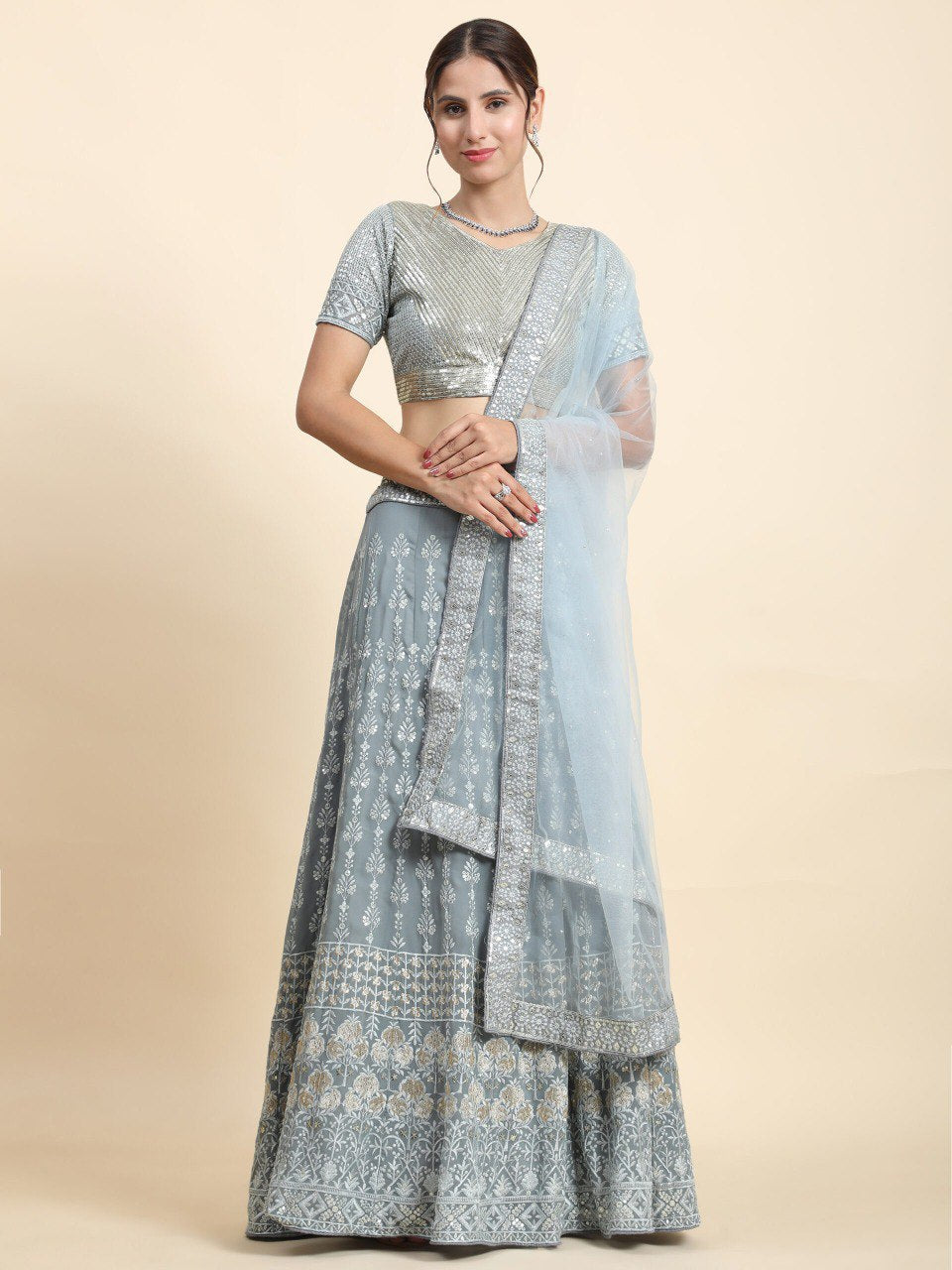 Exquisite Faux Georgette Sequin Embroidered Lehenga Set