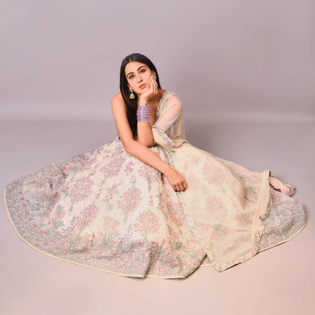 Exquisite Cream Georgette Lehenga Choli with Multi Thread Embroidery