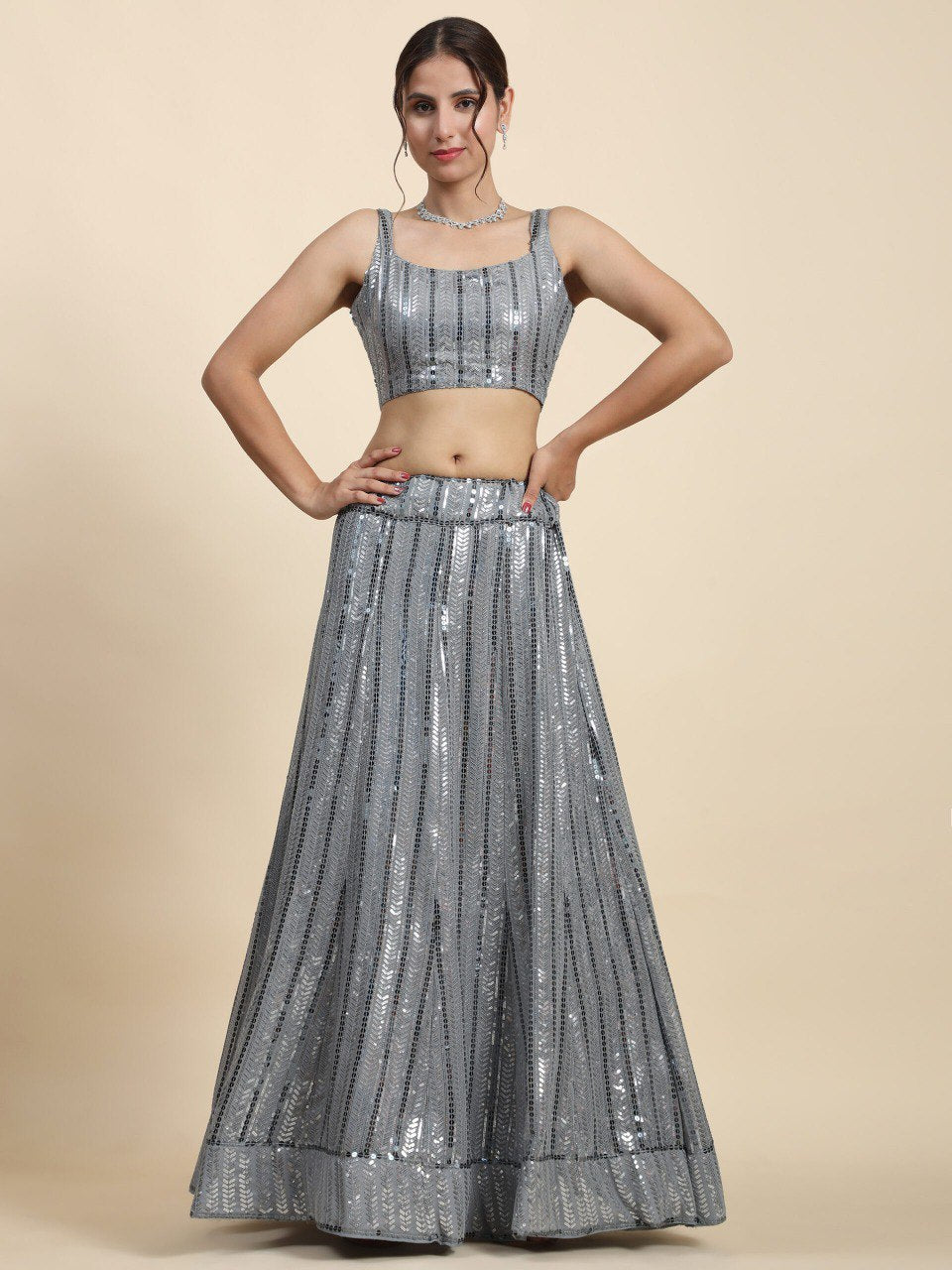 Premium Faux Georgette Sequin Embroidery Lehenga Choli Set