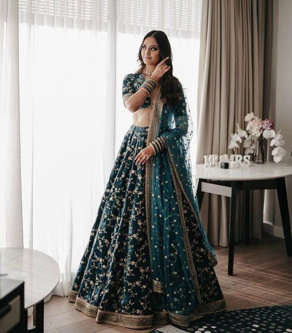 Premium 9000 Velvet Embroidered Lehenga Choli Set with Sequins & Coding Work