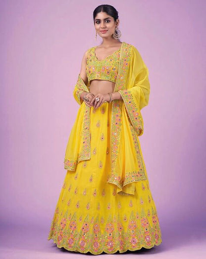 Radiant Yellow Faux Georgette Lehenga Choli Set
