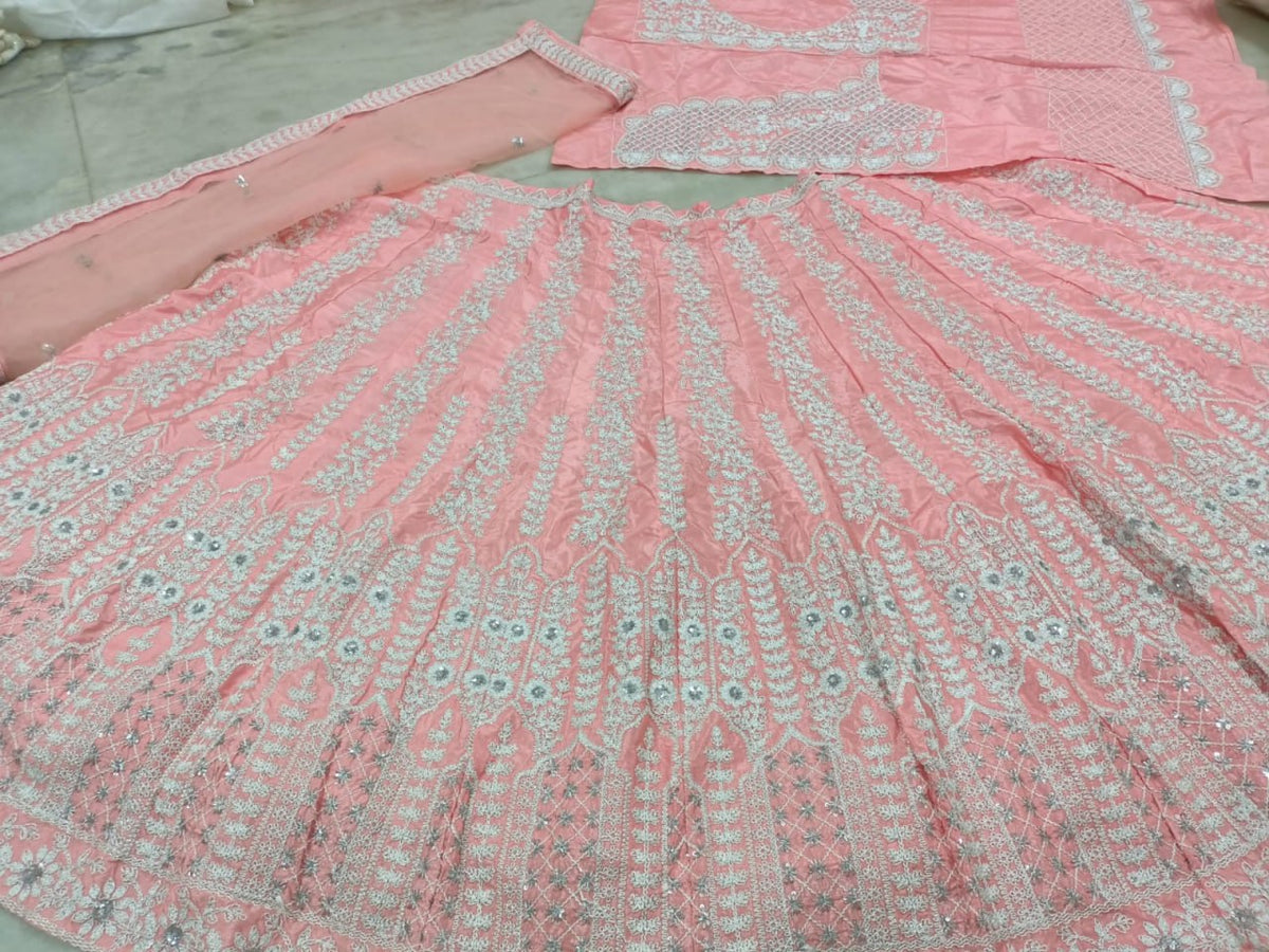 Premium Chinon Sequins Jari Embroidery Lehenga Set