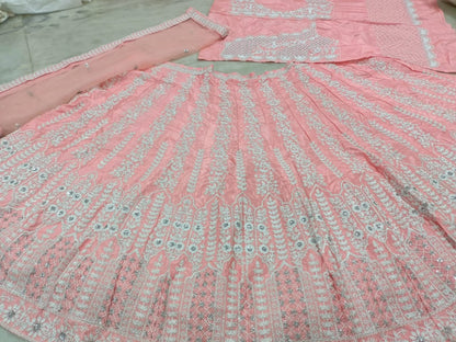 Premium Chinon Sequins Jari Embroidery Lehenga Set