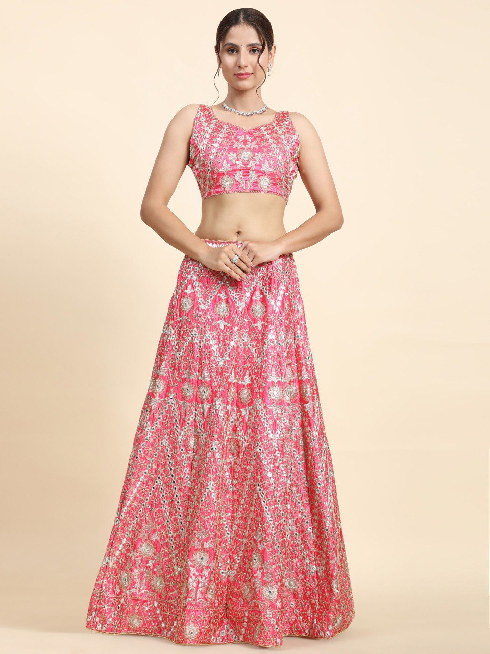 Elegant Pink Malai Satin Silk Lehenga Set