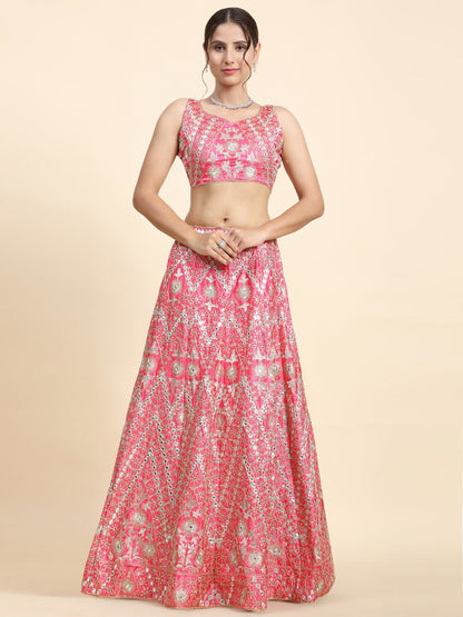 Elegant Pink Malai Satin Silk Lehenga Set