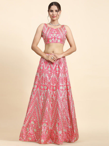 Elegant Pink Malai Satin Silk Lehenga Set