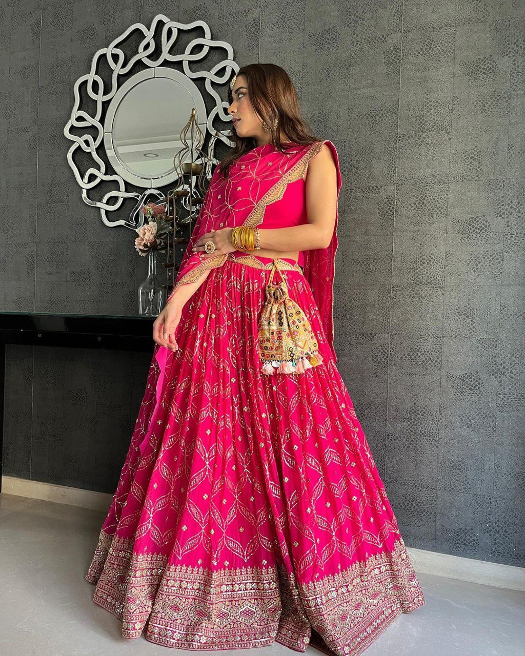 Premium Georgette Sequin Embroidery Lehenga Choli Set