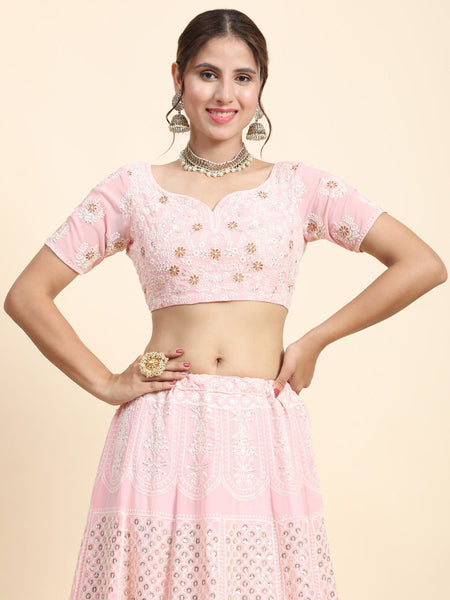 Faux Georgette Sequin Embroidered Lehenga Set