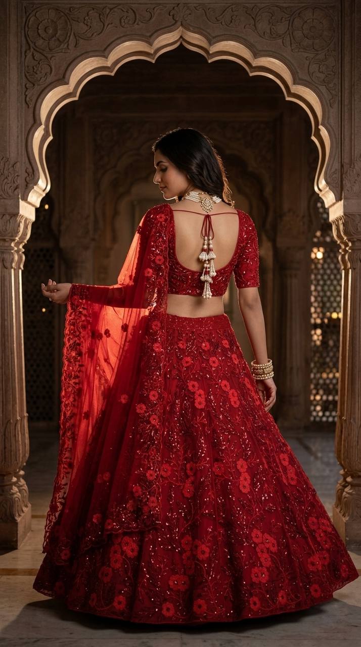 Premium Embroidered Butterfly Net Lehenga Choli Set
