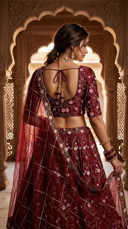 Premium Embroidered Sequins Soft Net Lehenga Choli Set