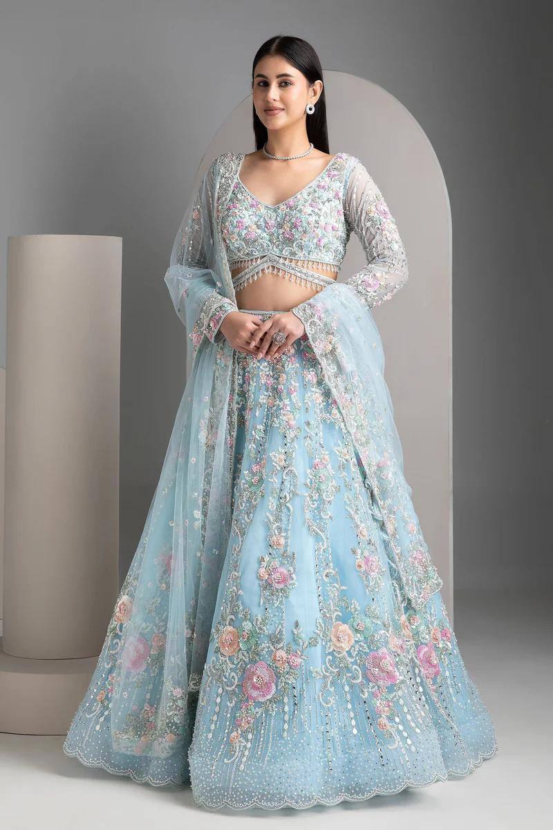 Premium Organza Silk Embroidered Lehenga Set