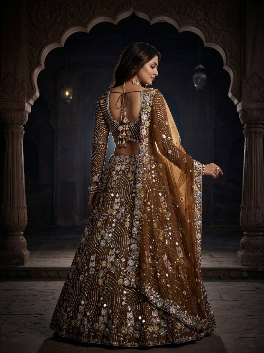 Premium Butterfly Net Lehenga with Real Mirror Sequins Work