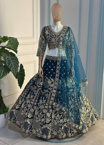 Designer Butterfly Net Lehenga Choli with Sequins & Cording Embroidery Work | Semi-Stitched Wedding & Party Wear Lehenga