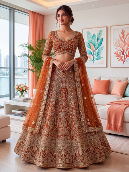 Butterfly Net Sequins Codding Embroidery Lehenga Choli