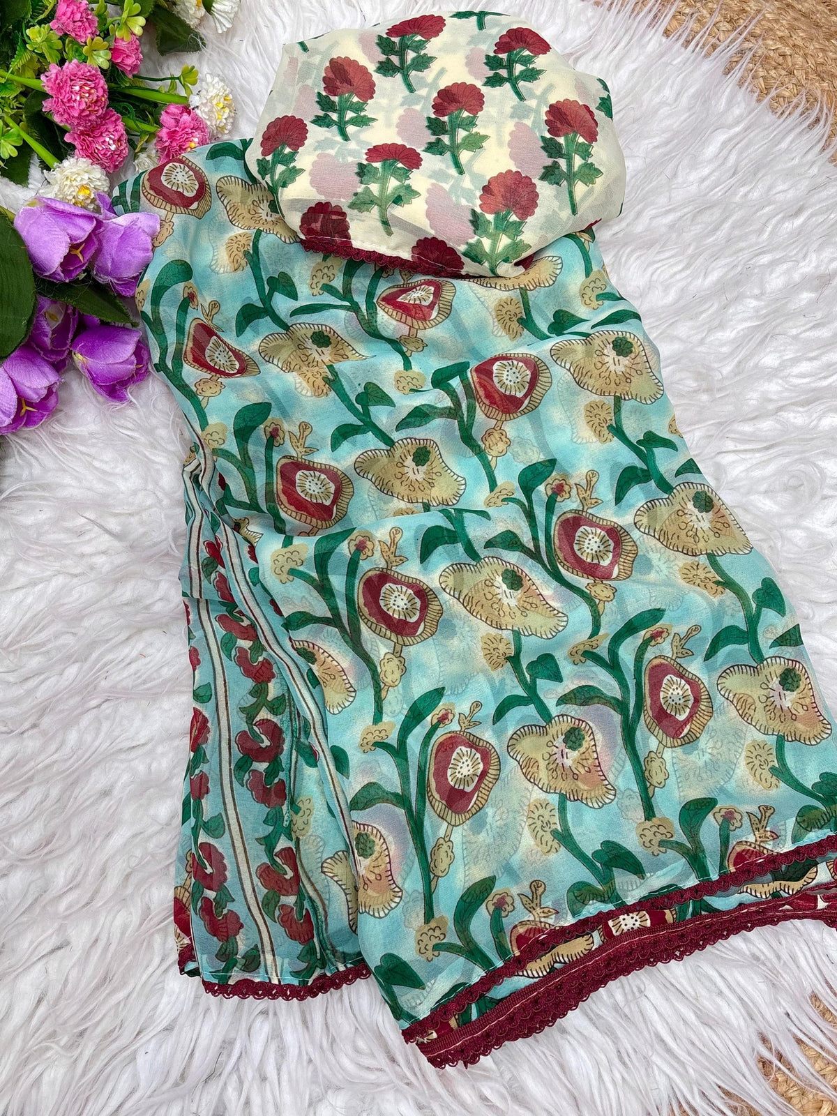 georgette flower print saree