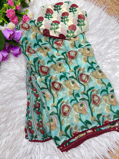 georgette flower print saree