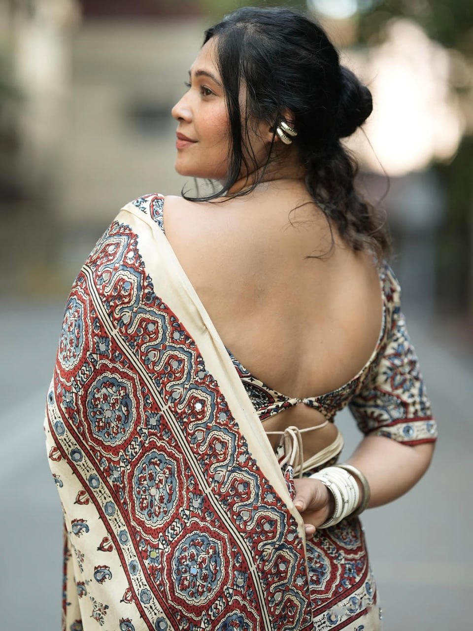 Premium Digital Print Silk Crape Saree with Mirror Work