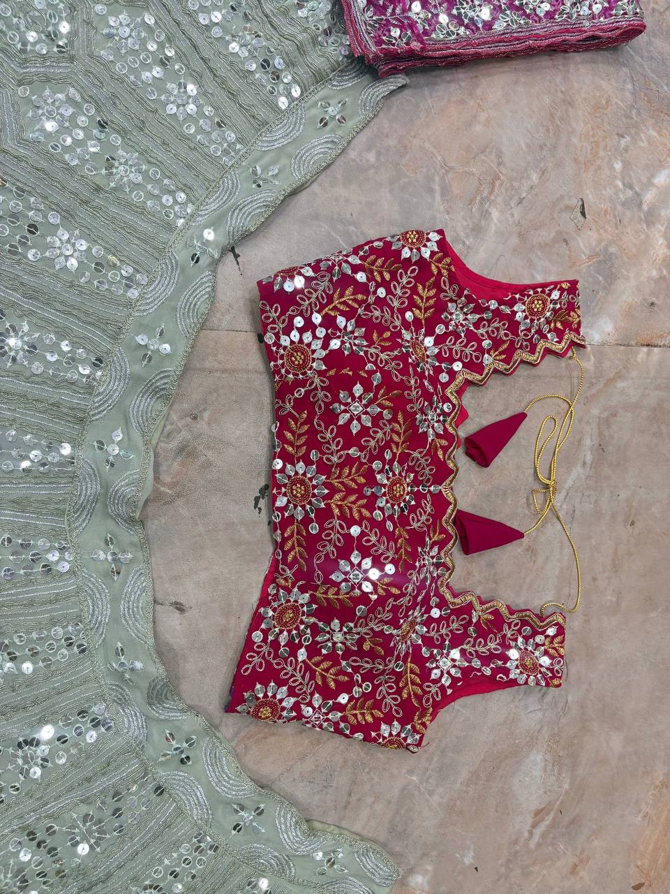 Faux Georgette  Sequence Embroidery Work Lehenga