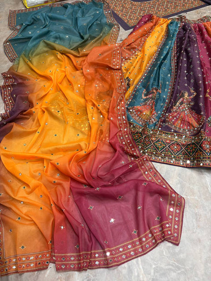 Star Georgette Digital Print & Real Mirror Work Lehenga Choli with Dupatta