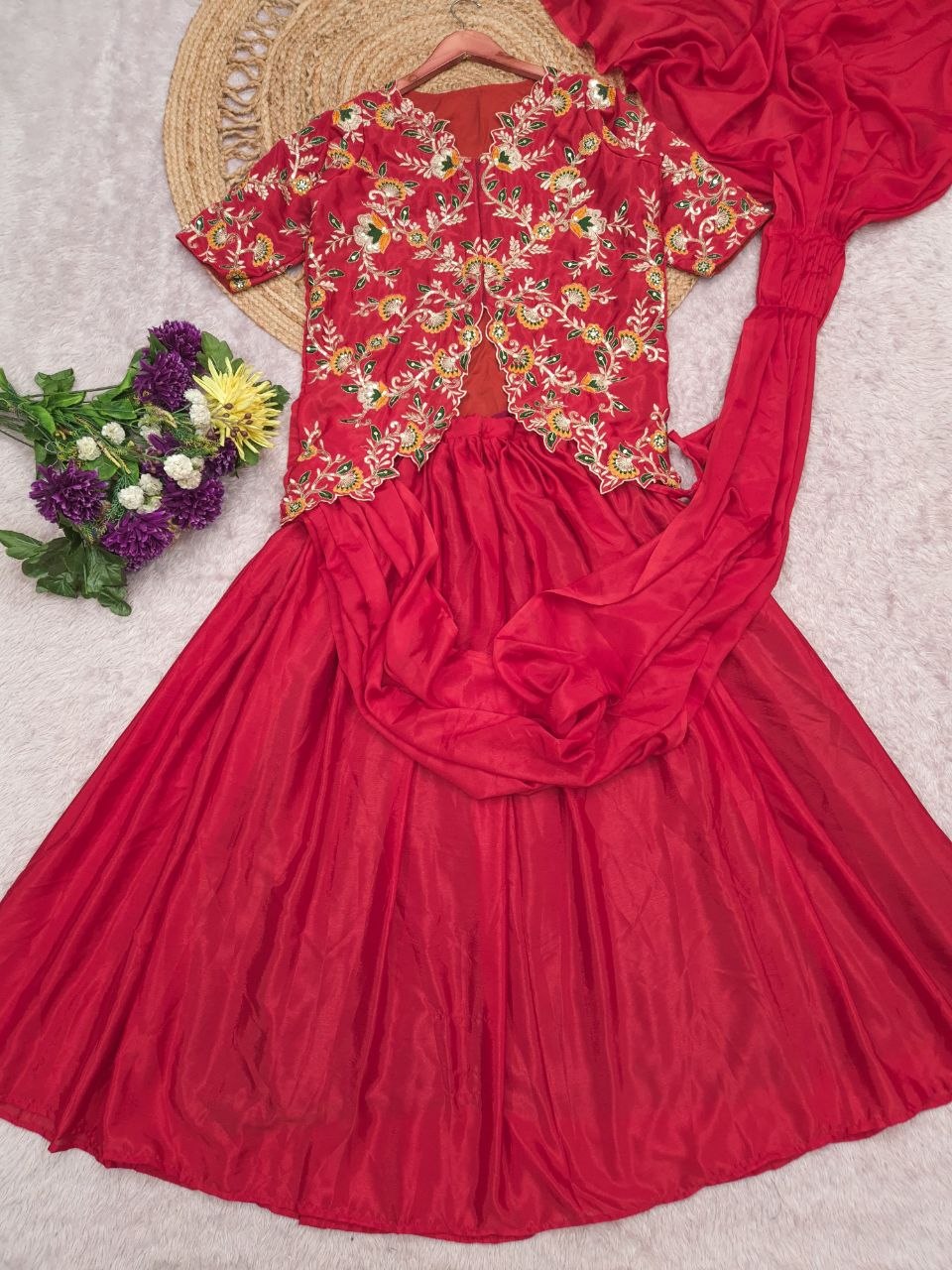 Premium Chinnon Silk Embroidered Designer Lehenga