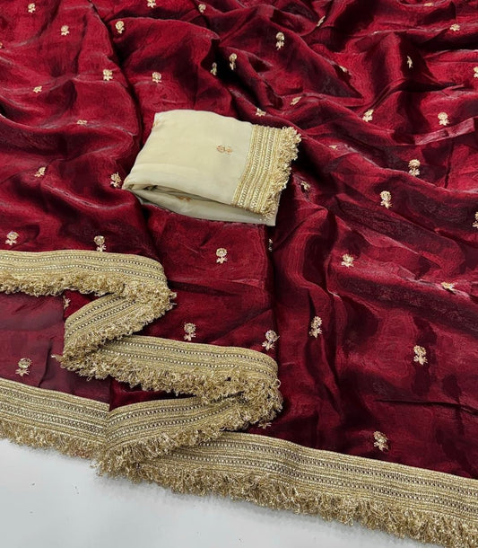 Elegant Fandy Satin Saree with Sequence Butti Work