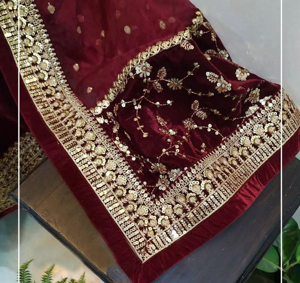 Beautiful Designer Velvet Gown And Dupatta  with thread and Sequence work