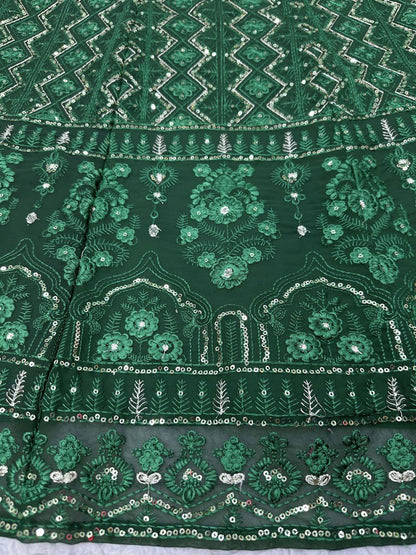 Beautiful Green Color  Georgette Sequence Work Lehenga Choli With Dupatta