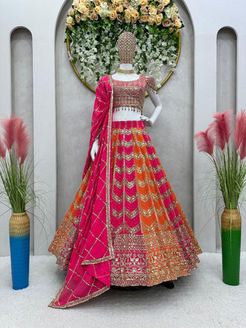Buy Pink Faux Georgette wedding Lehenga Choli at