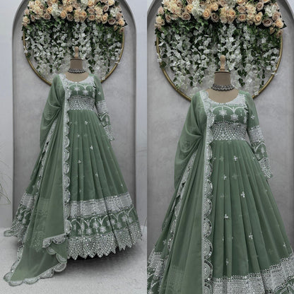 Beautiful Designer Anarkali Salwar Suit With Thread And Sequence work