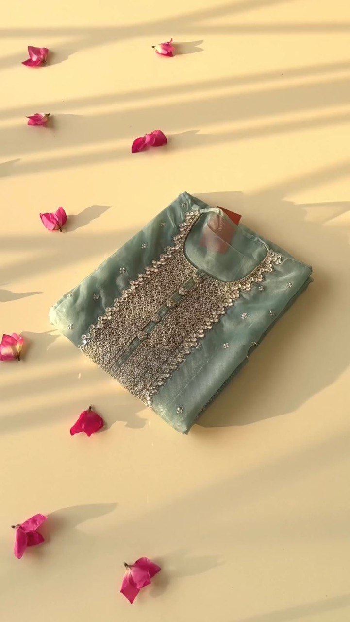 Designer Organza Kurta Set With Embroidery Sequence Work