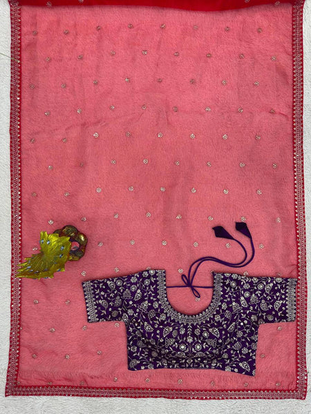 Red Color Organza Silk Sequence Work Wedding Wear Saree Blouse