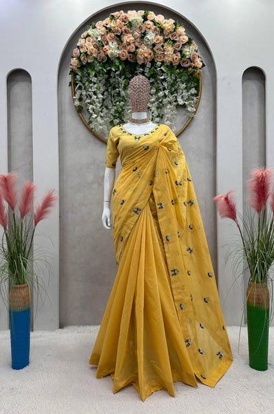 Graceful Mustard Color Chanderi Silk Sequence Work Saree Blouse