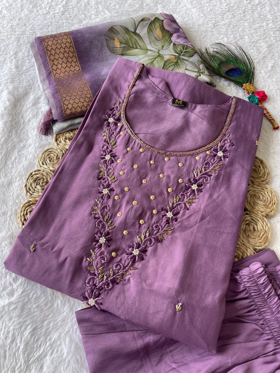 Magenta Color Party Wear Roman Silk Hand Work Ready Made Salwar Suit