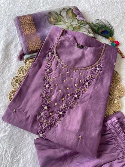 Magenta Color Party Wear Roman Silk Hand Work Ready Made Salwar Suit