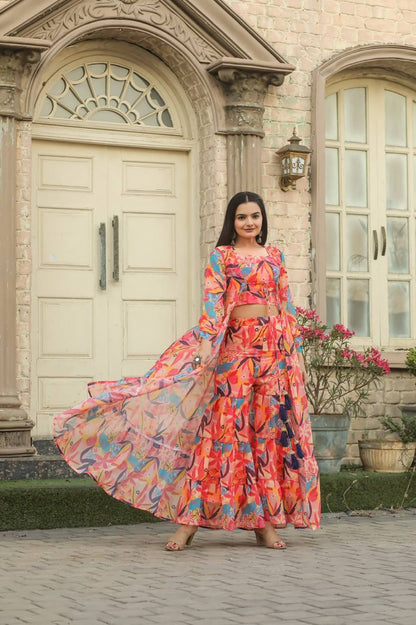 Stunning Multi Color Georgette Digital Printed Indo Western