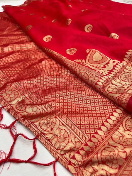 Red Color Lichi Silk Jacquard Work Weding Wear Saree Blouse