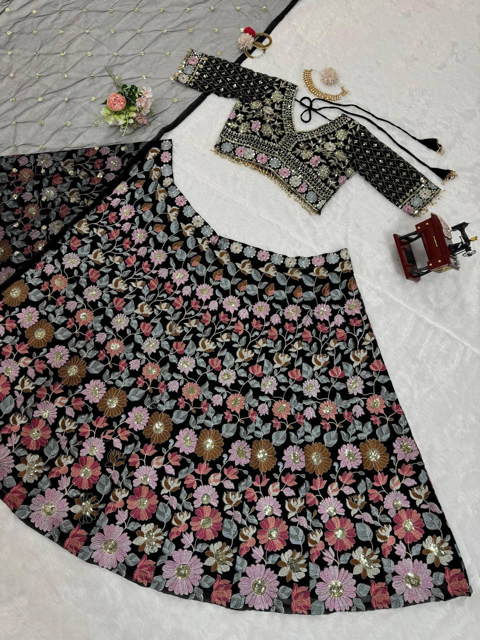Best Quality Black Color Georgette Sequence Work Lehenga Choli