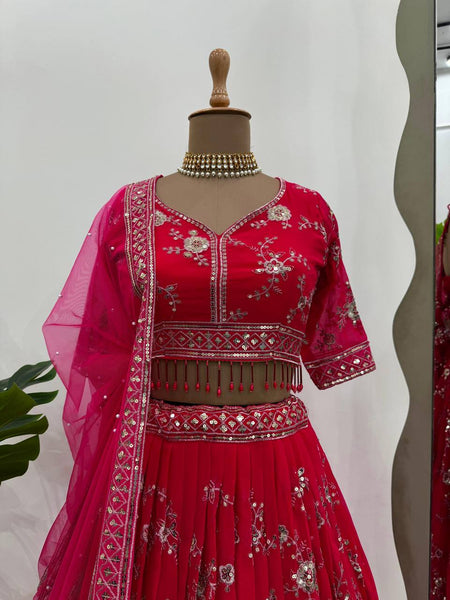 Red Color Georgette Sequence Thread Work Lehenga Choli