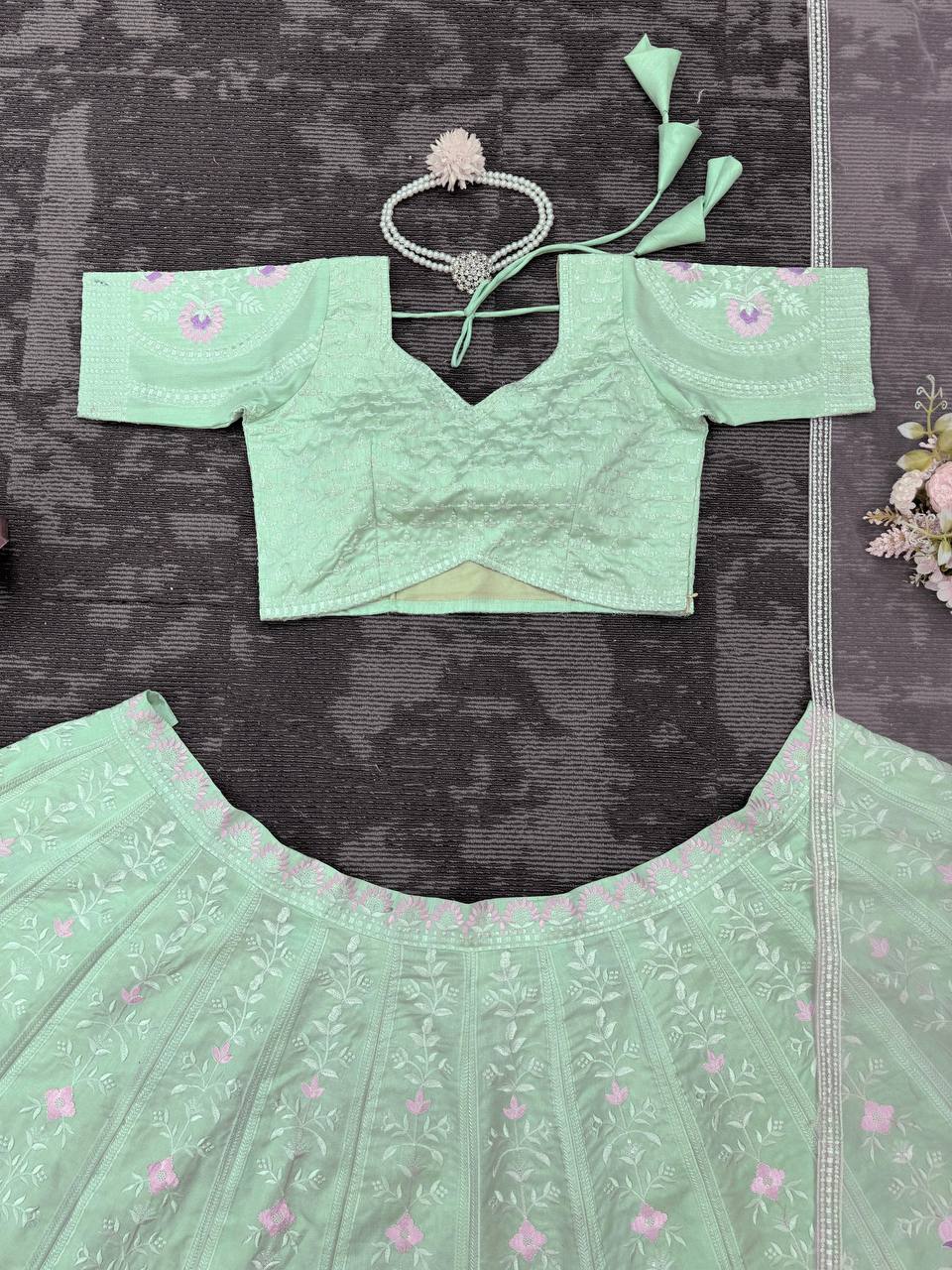 Sea Green Color Mono Banglori Sequence Work Lehenga Choli
