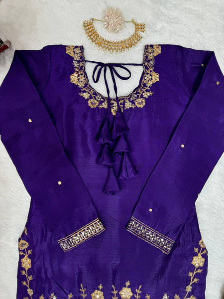 Violet Color Thread Sequence Work Chinon Silk Salwar Suit