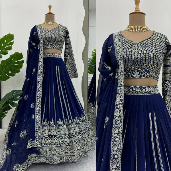 Navy Blue Embroidery Lehenga Choli For Women