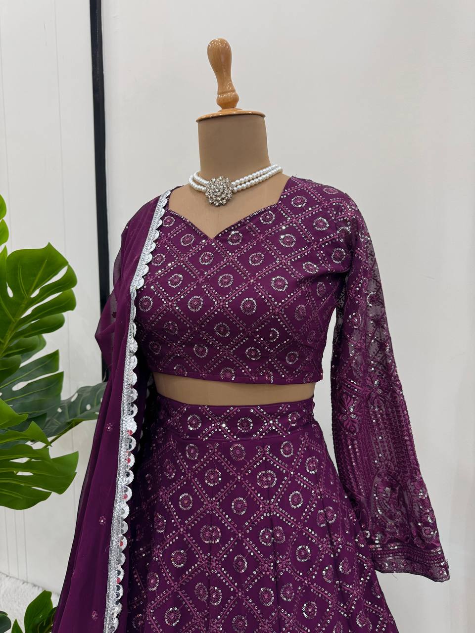 Wine Georgette Lehenga For Function Wear